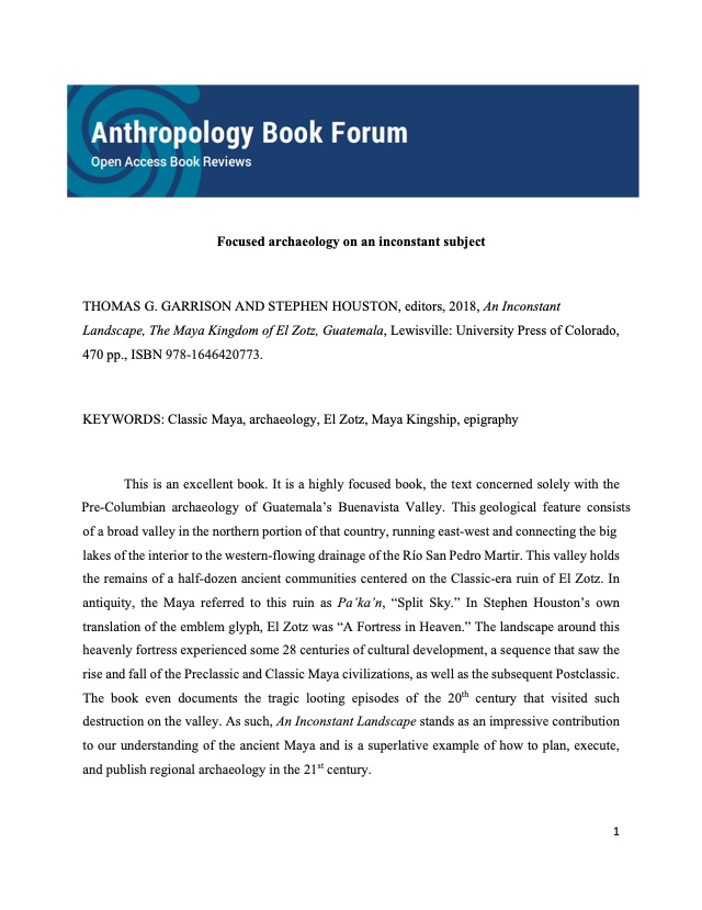 Portada: An Inconstant Landscape: The Maya Kingdom of El Zotz