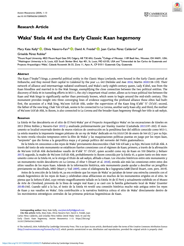 Portada: Waka' Stela 44 and the Early Classic Kaan Hegemony