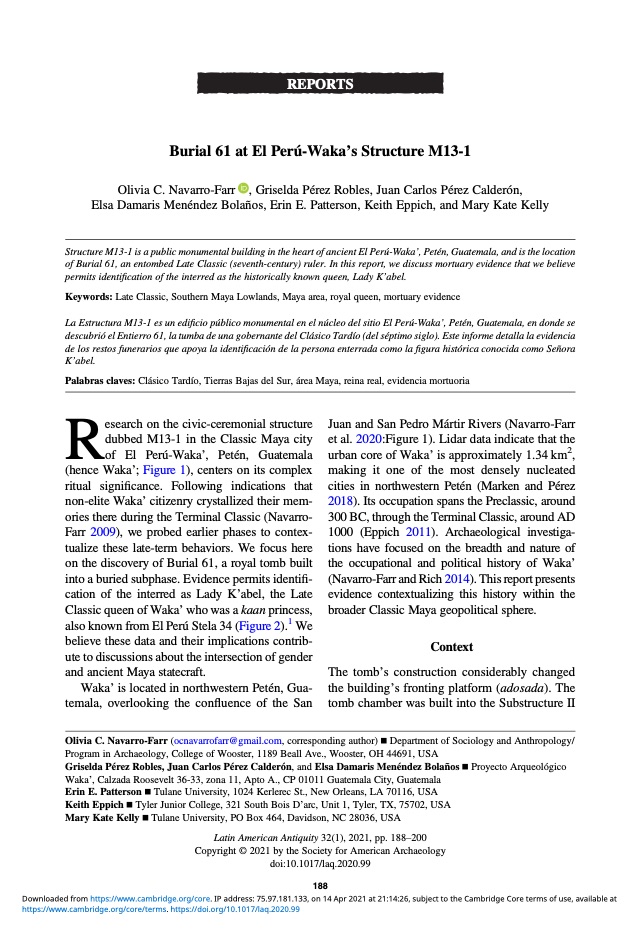 Portada: Burial 61 at El Perú-Waka's Structure M13-1